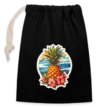 Pineapple Beach - Blumen Sommerurlaub Tee - Verschließbarer Geschenkbeutel aus Baumwolle (14x20cm) - Schwarz - Vorne
