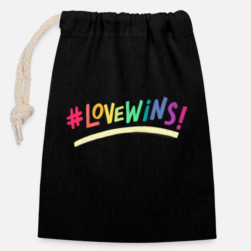 Love Wins - Closable cotton gift bag (14x20cm) - black