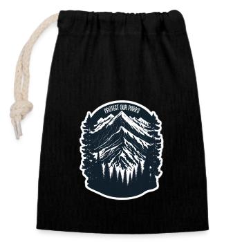 Nature, Faune, Plein air, Forêt, Camping, Randonnée, Thé - Sac cadeau en coton avec cordon (14 x 20 cm) - noir - Devant