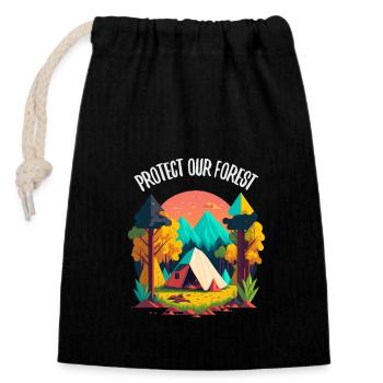Nature, Faune, Plein air, Forêt, Camping, Randonnée, Thé - Sac cadeau en coton avec cordon (14 x 20 cm) - noir - Devant