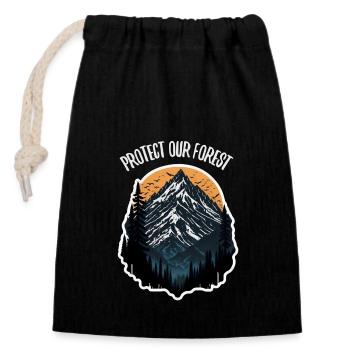 Nature, Faune, Plein air, Forêt, Camping, Randonnée, Thé - Sac cadeau en coton avec cordon (14 x 20 cm) - noir - Devant