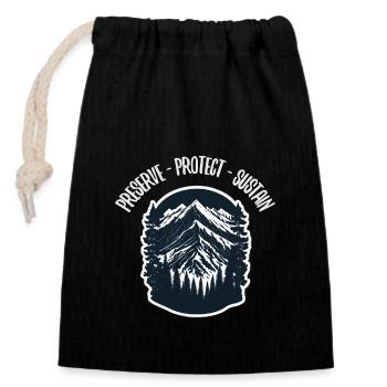 Nature, Faune, Plein air, Forêt, Camping, Randonnée, Thé - Sac cadeau en coton avec cordon (14 x 20 cm) - noir - Devant