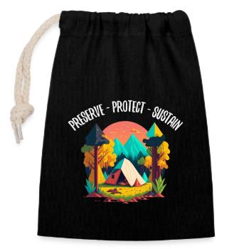 Nature, Faune, Plein air, Forêt, Camping, Randonnée, Thé - Sac cadeau en coton avec cordon (14 x 20 cm) - noir - Devant