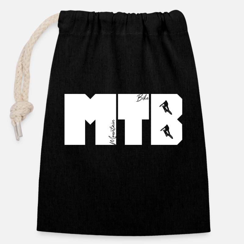 Lettrage VTT - Sac cadeau en coton avec cordon (14 x 20 cm) - noir