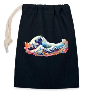 Japanese Wave the Great Wave of Kanagawa - Closable cotton gift bag (14x20cm) - navy - Front