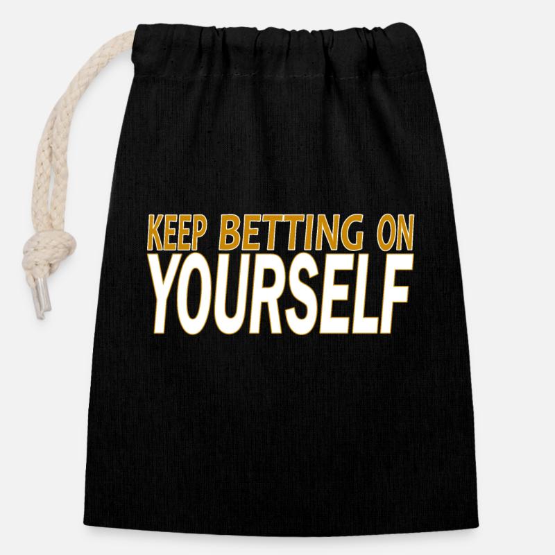 keep betting on yourself - Sac cadeau en coton avec cordon (14 x 20 cm) - noir