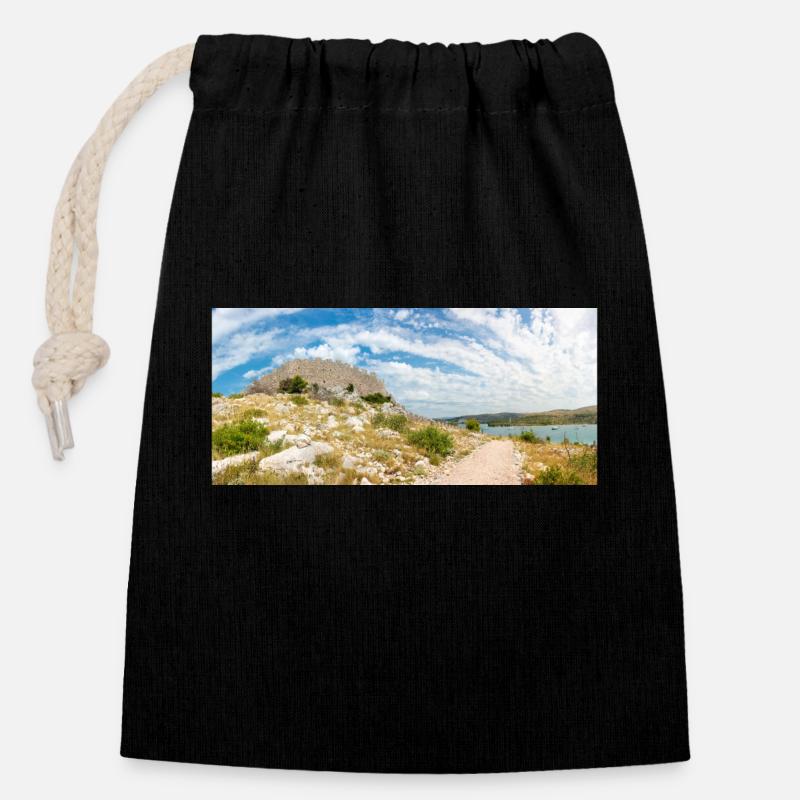 Die Mauer von Oštrica (Bedem Grebastica) Kroatien - Verschließbarer Geschenkbeutel aus Baumwolle (14x20cm) - Schwarz