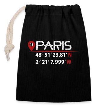 GPS coordinates of PARIS - Closable cotton gift bag (14x20cm) - black - Front