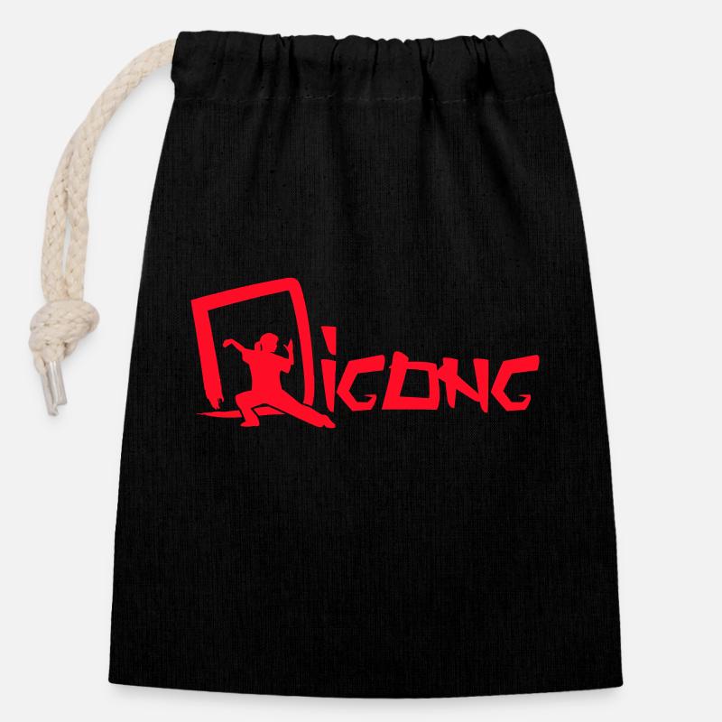 Qigong logo - Verschließbarer Geschenkbeutel aus Baumwolle (14x20cm) - Schwarz