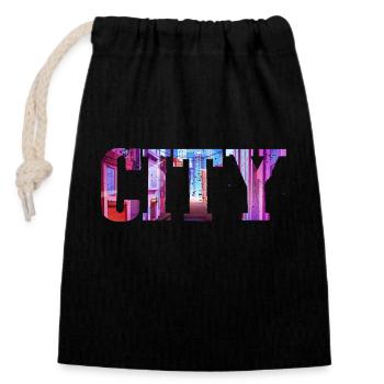 Downtown - Closable cotton gift bag (14x20cm) - black - Front