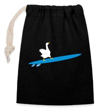 Fun Surfer Gans Surfbrett Surf Ente Surfen Gänse - Verschließbarer Geschenkbeutel aus Baumwolle (14x20cm) - Schwarz - Vorne