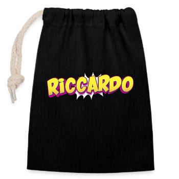 Riccardo Nom personnalisé Style bande dessinée Pop Art, - Sac cadeau en coton avec cordon (14 x 20 cm) - noir - Devant