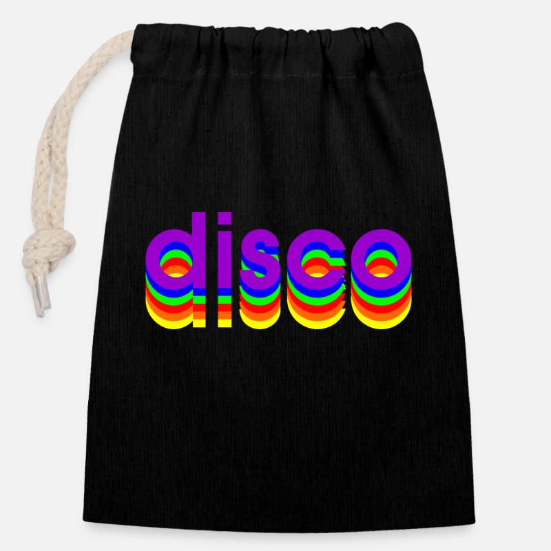 Disco des années 80 - Sac cadeau en coton avec cordon (14 x 20 cm) - noir