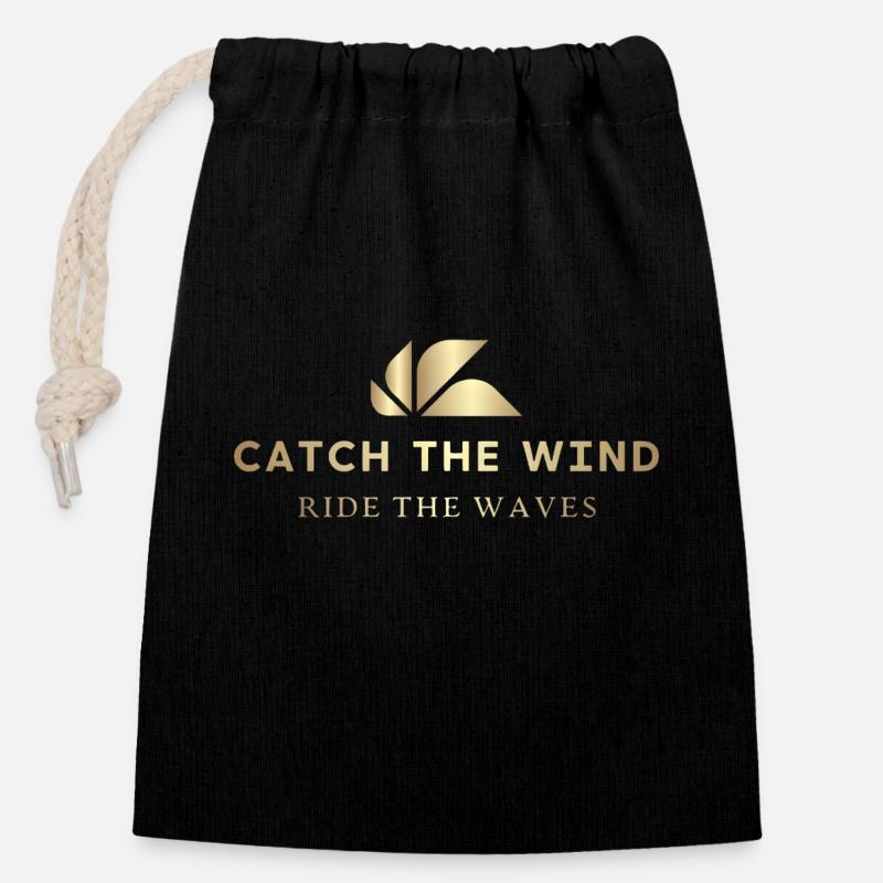 kitesurf - Sac cadeau en coton avec cordon (14 x 20 cm) - noir