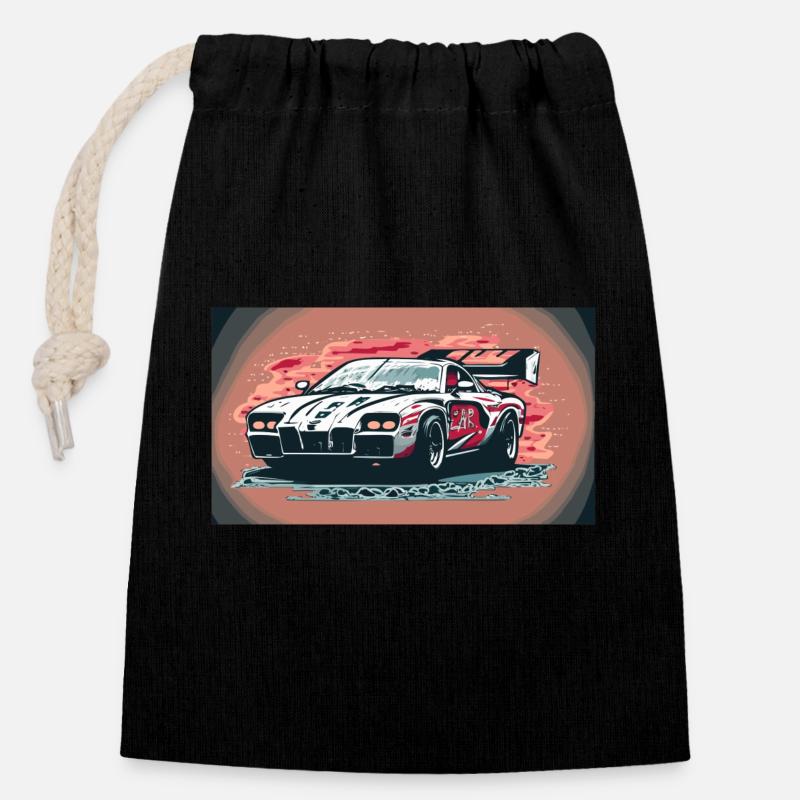 Voiture de course blanche (Collection de voitures de course) - Sac cadeau en coton avec cordon (14 x 20 cm) - noir