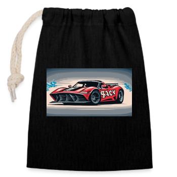 Voiture de course enveloppée dans la brume - Sac cadeau en coton avec cordon (14 x 20 cm) - noir - Devant