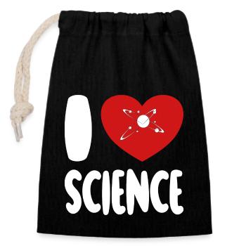 I love science - ich liebe die Wissenschaft - Closable cotton gift bag (14x20cm) - black - Front