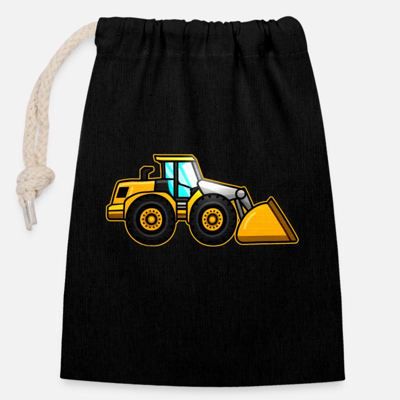 Yellow Wheel Loader - Closable cotton gift bag (14x20cm) - black