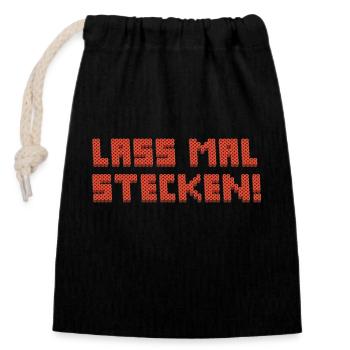 Bügelperlen Motiv "Lass mal stecken" - Verschließbarer Geschenkbeutel aus Baumwolle (14x20cm) - Schwarz - Vorne