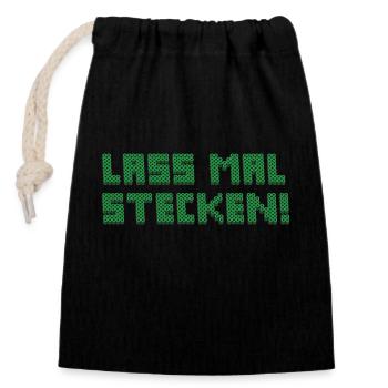 Bügelperlen Motiv "Lass mal stecken" - Verschließbarer Geschenkbeutel aus Baumwolle (14x20cm) - Schwarz - Vorne
