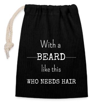 Beard, no hair - Verschließbarer Geschenkbeutel aus Baumwolle (14x20cm) - Schwarz - Vorne