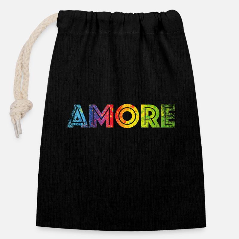 AMORE colours speckled - Closable cotton gift bag (14x20cm) - black