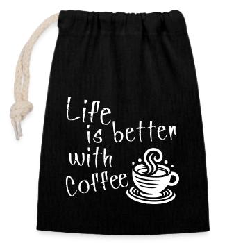 Life is better with Coffee - Closable cotton gift bag (14x20cm) - black - Front