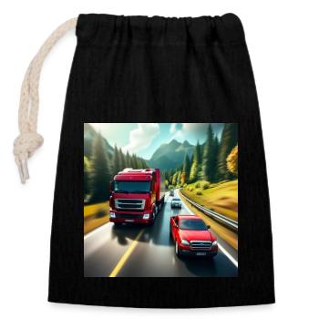 Camionneur - Sac cadeau en coton avec cordon (14 x 20 cm) - noir - Devant