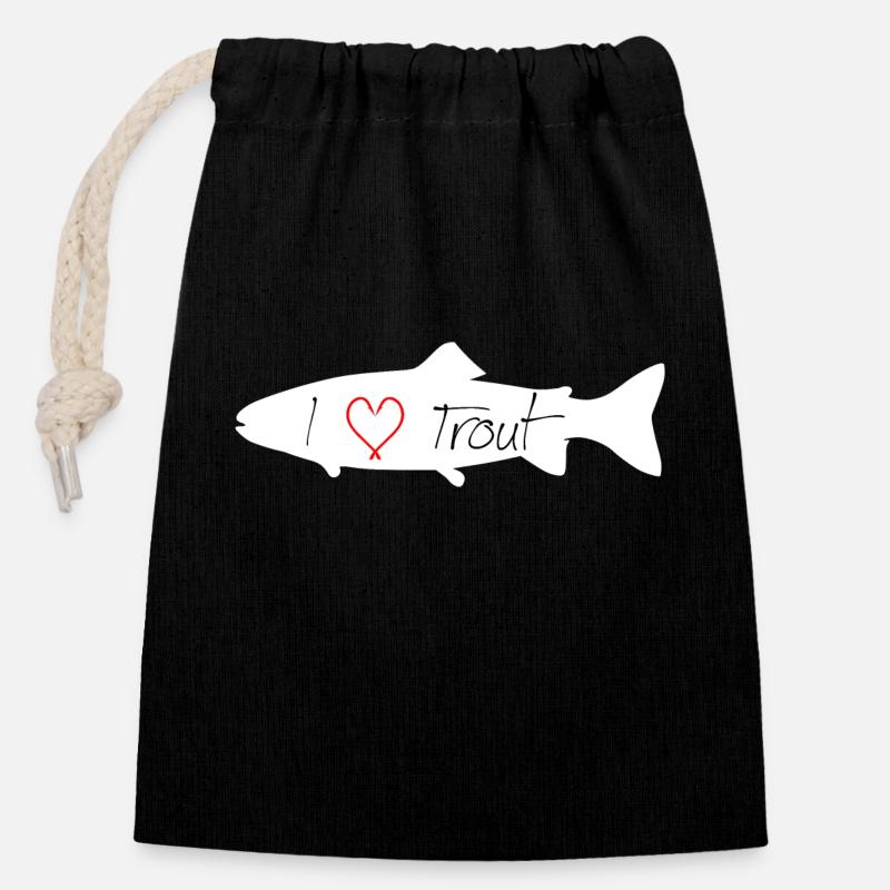 I love trout white - Closable cotton gift bag (14x20cm) - black