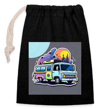 Camper Wohnmobil Campen - Verschließbarer Geschenkbeutel aus Baumwolle (14x20cm) - Schwarz - Vorne