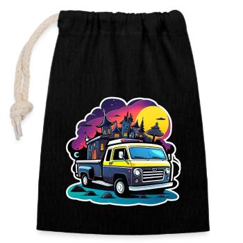 Camper Wohnmobil Campen - Verschließbarer Geschenkbeutel aus Baumwolle (14x20cm) - Schwarz - Vorne