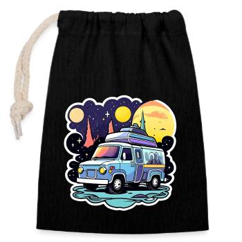 Camper Wohnmobil Campen - Verschließbarer Geschenkbeutel aus Baumwolle (14x20cm) - Schwarz - Vorne