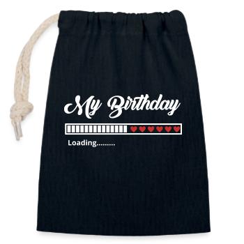 Mein Geburtstag wird geladen - Verschließbarer Geschenkbeutel aus Baumwolle (14x20cm) - Navy - Vorne