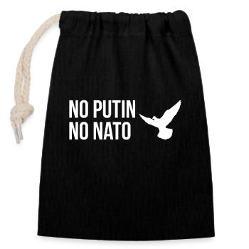 NO PUTIN NO NATO mit Friedenstaube - Verschließbarer Geschenkbeutel aus Baumwolle (14x20cm) - Schwarz - Vorne