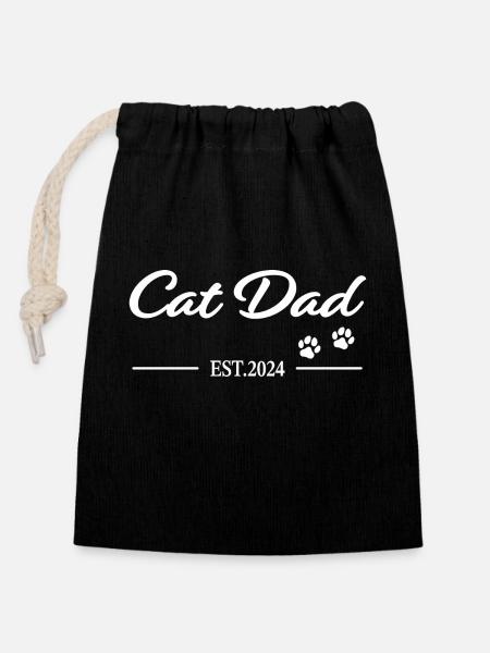 Papa chat, papa chat 2024 - Sac cadeau en coton avec cordon (14 x 20 cm) - noir