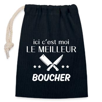 IC C'EST MOI LE MEILLEUR BOUICHER - Sac cadeau en coton avec cordon (14 x 20 cm) - bleu marine - Devant