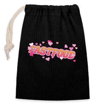 Fast food with hearts, I love the fast food - Closable cotton gift bag (14x20cm) - black - Front