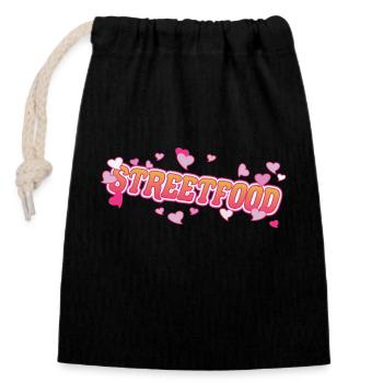 Nourriture de rue cool avec un design de cœurs roses - Sac cadeau en coton avec cordon (14 x 20 cm) - noir - Devant