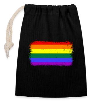 Regenbogen Rainbow LGBTQ - Verschließbarer Geschenkbeutel aus Baumwolle (14x20cm) - Schwarz - Vorne