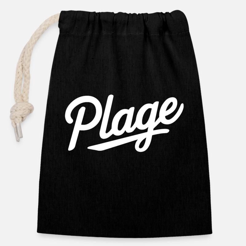 Plage - Sac cadeau en coton avec cordon (14 x 20 cm) - noir