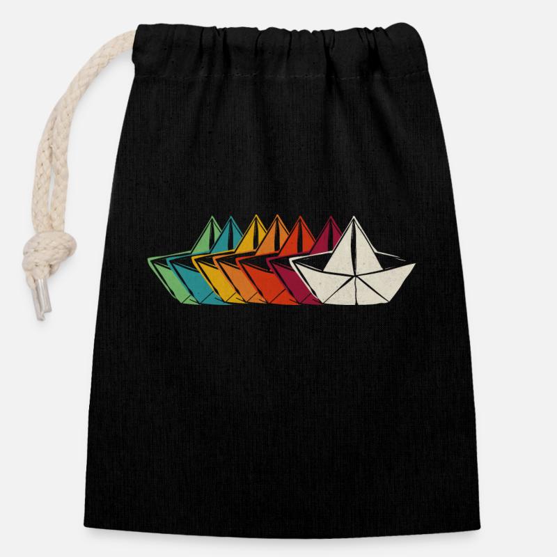 Papierboot Kapitän - Verschließbarer Geschenkbeutel aus Baumwolle (14x20cm) - Schwarz