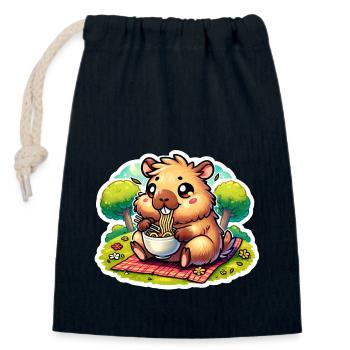 Capybara Ramen Kawaii Anime - Closable cotton gift bag (14x20cm) - navy - Front
