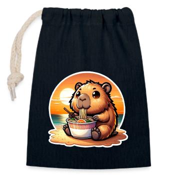 Capybara Ramen Kawaii Anime - Closable cotton gift bag (14x20cm) - navy - Front