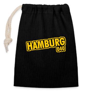 Hambourg - 040 - Ville hanséatique - Alster - Elbe - Sac cadeau en coton avec cordon (14 x 20 cm) - noir - Devant