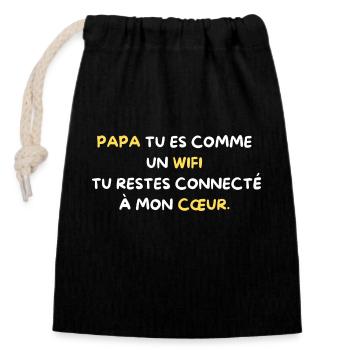 papa tu es comme un wifi tu restes connecté - Sac cadeau en coton avec cordon (14 x 20 cm) - noir - Devant