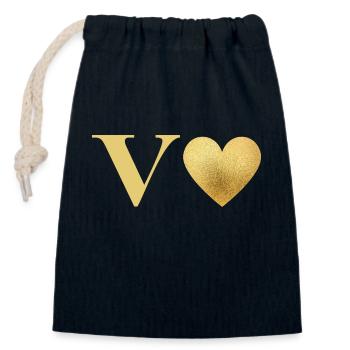 Buchstabe v goldenes Herz - Verschließbarer Geschenkbeutel aus Baumwolle (14x20cm) - Navy - Vorne