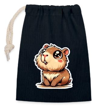 Capybara - Closable cotton gift bag (14x20cm) - navy - Front