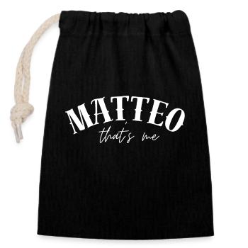 Matteo Name Vorname Geschenke - Verschließbarer Geschenkbeutel aus Baumwolle (14x20cm) - Schwarz - Vorne