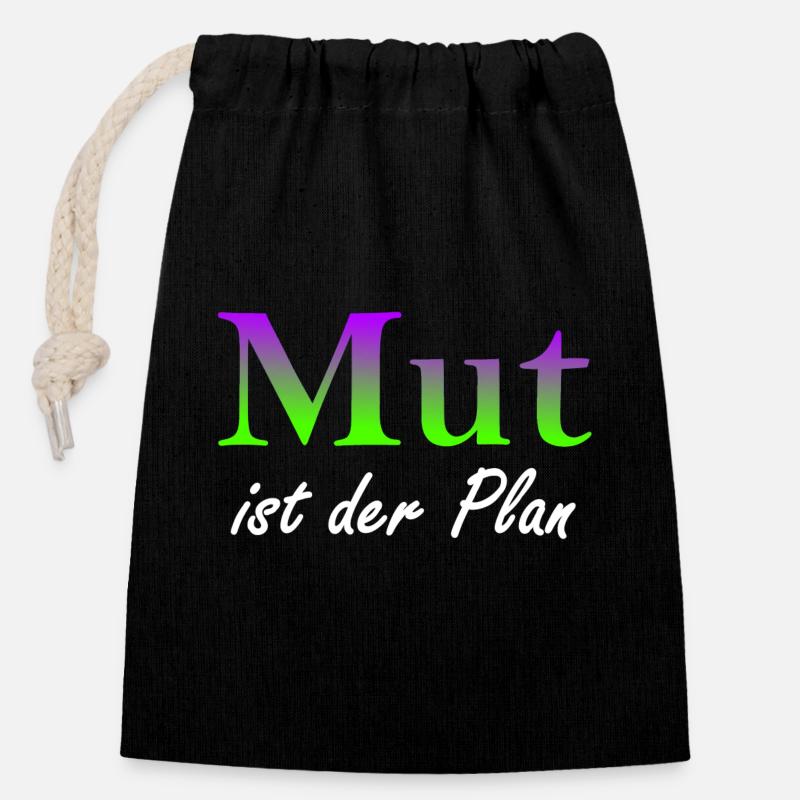 Mut ist der Plan - Verschließbarer Geschenkbeutel aus Baumwolle (14x20cm) - Schwarz
