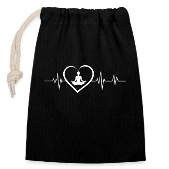 battement de cœur yoga - Sac cadeau en coton avec cordon (14 x 20 cm) - noir - Devant